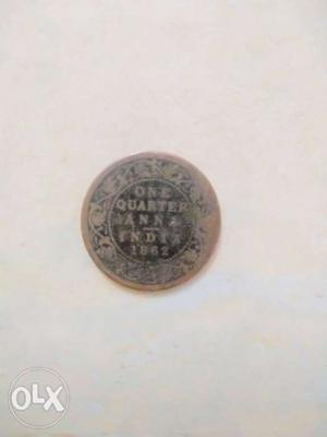  Silver-colored One Quarter Indian Anna Coin