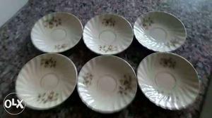 Six White Ceramic Plates And Cups
