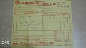 Subhadra Electrical & Co. Receipt