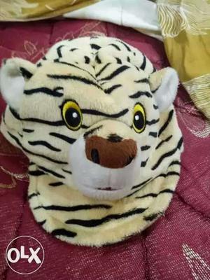 Beige And Black Tiger-themed Hat