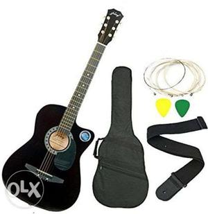 Black Single-cut Acoustic Guitar; Black Guitar Bag; Guitar