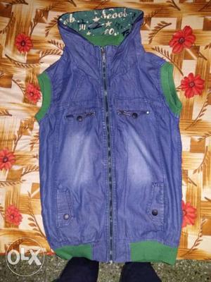 Blue And Green Zip-up Vest