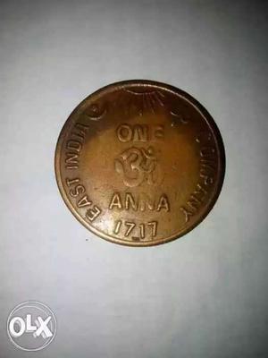  Brown 1 Indian Anna Coin
