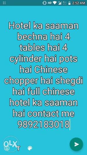 Hotel Ka Saaman Bechna Hai 4 Tables Hai 4 Cylinder Hai Pots