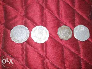 Old 10 paise 3 coins and one 20 paise coin