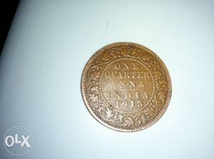 Olden coper coin One quarter Anna India 