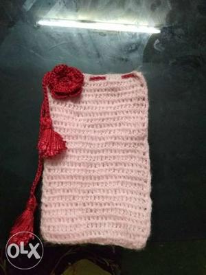 Pink And Red Ribbed Knit Pouch