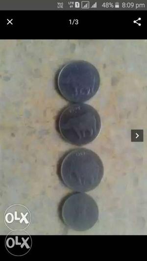 Rhinoceros coins of 25paise of  and a ten paise coin