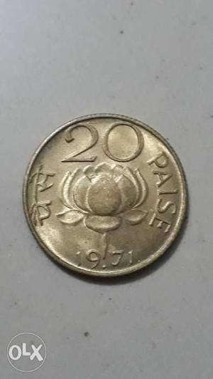  Silver-colored 20 Paise Indian Coin