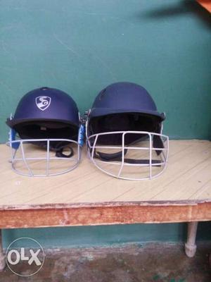 Two Blue Cricket Helmets