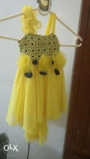 Yellow And Black Polka Dot Sleeveless Dress