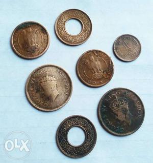 7 old Indian coins original coins copper coins