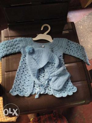 Baby's Blue And White Knitted Jacket