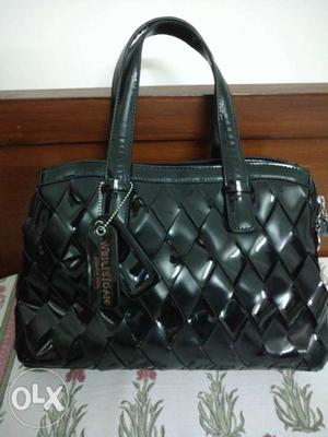 Black Leather Quilted Tote Bag