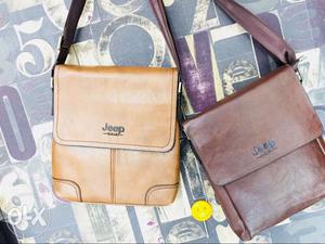 Brown And Beige Jeep Leather Sling Bags