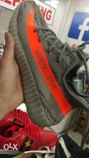 Gray And Red Adidas Yeezy Boost 350 V2 Shoe