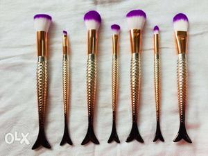 Mermaid Kabuki Makeup Brushes Set Of 7 [Silver And Brown