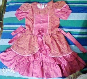 New Frock (with frills) - Pink color (for 5-10 year kids)