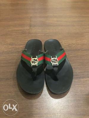 Pair Of Black-and-red Gucci Flip-flops