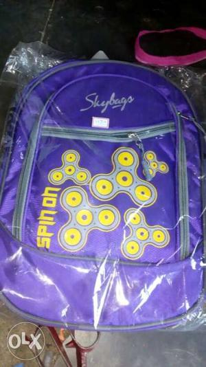 Purple And Gray Skybags Hand Spinner Print Backpack With