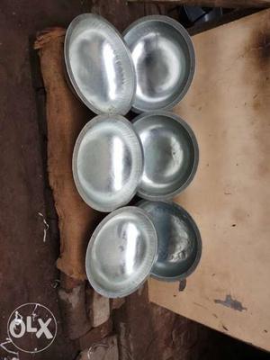 Six Round Silver Steel Plates