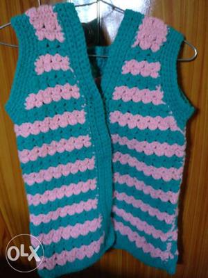 Toddler's Teal And Pink Knitted Vest
