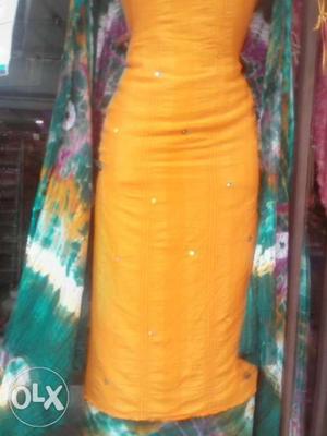Women's Yellow And Green Sari Dress