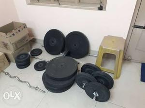 142 kg plates,10 kg dumbell, 3 ft ez bar, 4 & 5