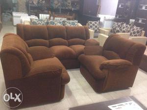 BRAND NEW Adilaide sofa set in brown fabric.
