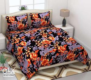 Black, Purple, And Orange Floral Bed Sheet Set