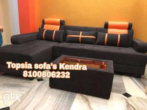 Black and orange sectional sofa at cost rate