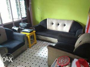 Black-and-white 3-piece Living Room Sofa Set