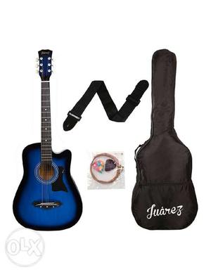 Blue And Black Wooden Guitar And Case