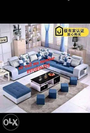 Blue And Gray Sofa Set