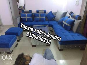 Blue and gray l shape sofa at cost rate