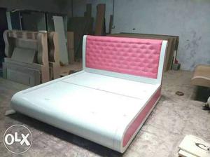 Brand New White And Pink Ply Wood Double Bed