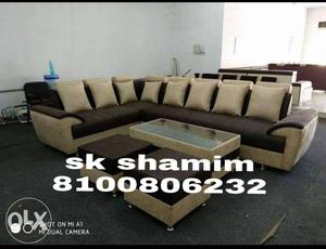 Brown and cream l shape sofa at cost rate