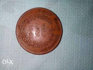  Copper Half Anna Indian Coin
