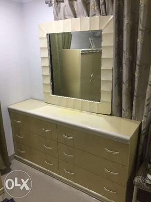Dresser Mirror, wardrobe chest, 2 side tables,