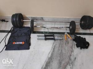 Gray And Black Barbell With Dumbbells