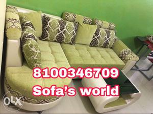 Green Sectional Couch With Text Overlay