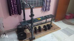 Gym Set with Bench, 1×5ft bar Rods, 1×3ft Curl