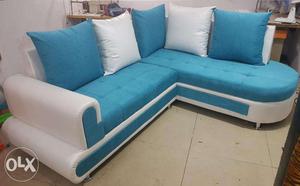 L shape sofa in blue & white colour