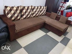 L shape sofa in geometrical print