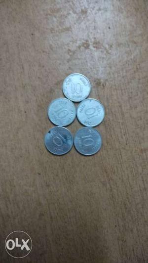 Old Indian coin. 5 old cute indian 10 pisa coins