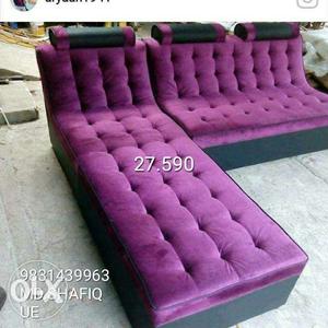 Purple Tufted Fabric Sectional Sofa