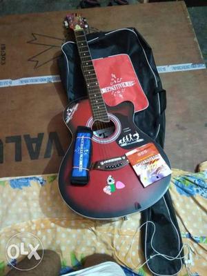 Red Burst Single-cutaway Acoustic Guitar And Black Gig Bag