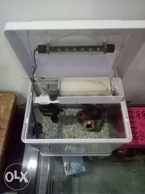 A small fish aquarium with heater and cleaner...