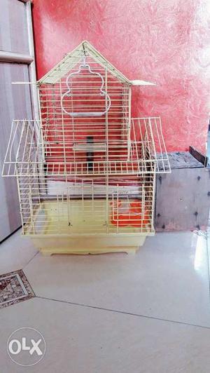 Beige Metal Birdcage With Bleeding Box