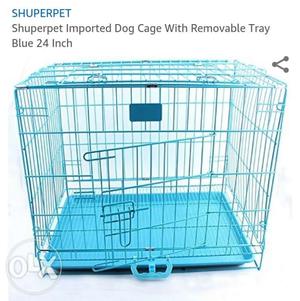 Blue Metal Wire Pet Kennel foldable pet cage 24 inches